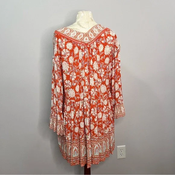 Free People Women Size Large Moonlight Dance Red Coral Orange Tunic - Picture 6 of 7
